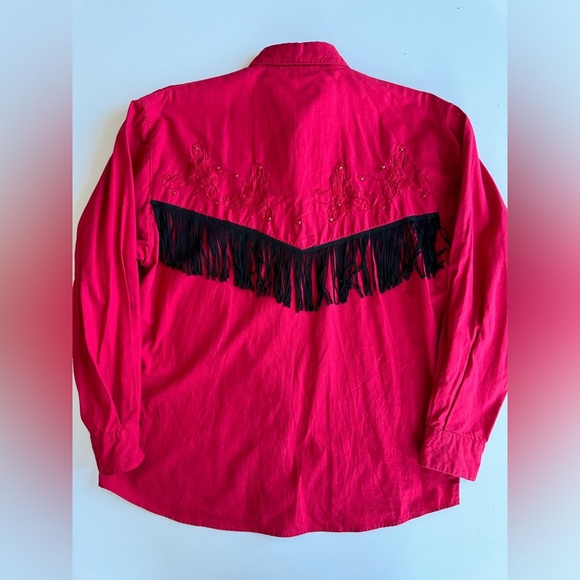 Vintage 90s gordon and james red tassel fringe Western Cowboy Embroidered Shirt - Picture 6 of 12